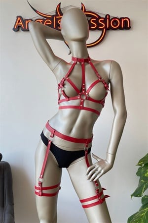 Seksi Kırmızı Deri Fantazi Giyim