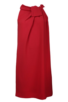 ELBİSENelly Kırmızı Yakalı Kolsuz Mini Bol Kesim Abiye Elbise