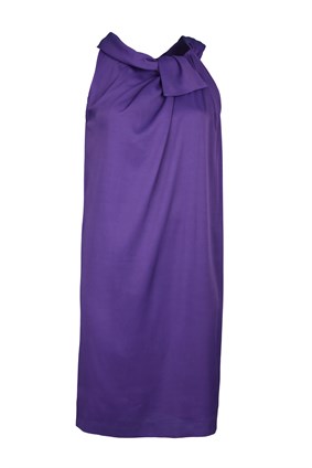 ELBİSENelly Mor Yakalı Kolsuz Mini Bol Kesim Abiye Elbise