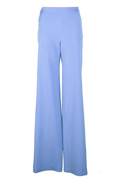 Belda Mavi Boru Paçalı Yandan Fermuarlı Klasik Kesim Likralı Kadın Pantolon