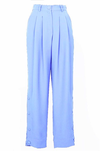 PANTOLONMarvel Buz Mavisi Pileli Manşet Detaylı Krep Kadın Pantolon