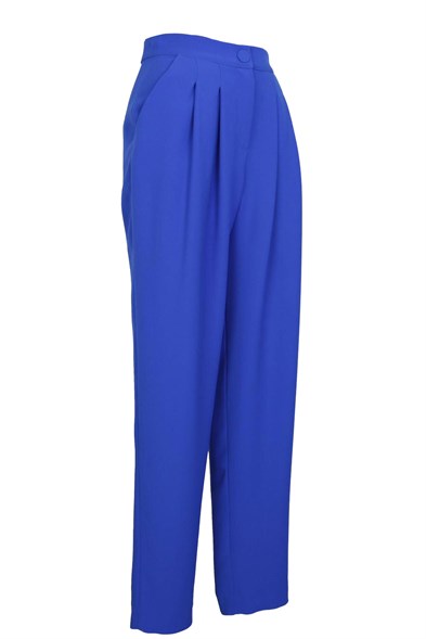 PANTOLONMarvel Kobalt Mavi Pileli Manşet Detaylı Krep Kadın Pantolon
