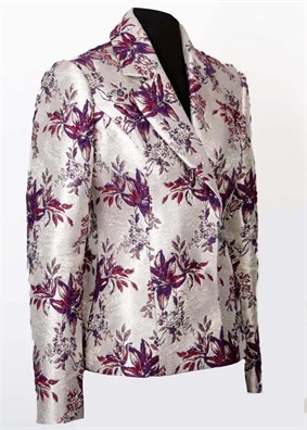Berthe Simli Gri Mor Çiçek Desenli Brokar Kadın Ceket
