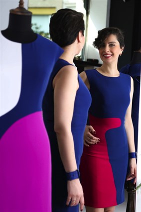 ELBİSEBlock Kobalt Mavi&Pembe Yuvarlak Yakalı Kolsuz Mini Krep Elbise