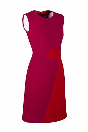 Block Pembe&Kırmızı Yuvarlak Yakalı Kolsuz Mini Krep Elbise
