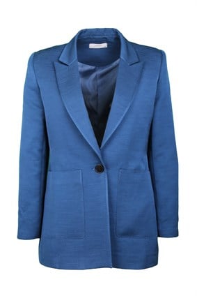 CEKETBold Mavi Tek Düğmeli Bol Kesimli Kadın Ceket