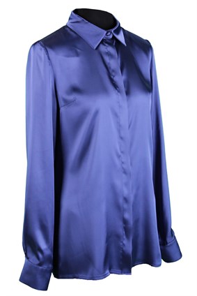 GÖMLEKEliza Kobalt Mavi Basic Model Standart Kesimli Saten Kadın Gömlek