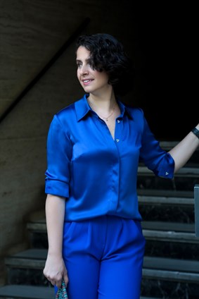GÖMLEKEliza Saks Mavi Basic Model İpek Saten Kadın Gömlek