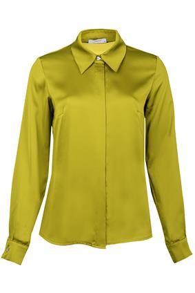 GÖMLEKEliza Sarı Yeşil Basic Model İpek Saten Kadın Gömlek