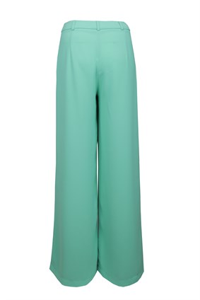 PANTOLONNiki Yeşil Yüksek Belli Bol Kesimli Krep Pantolon
