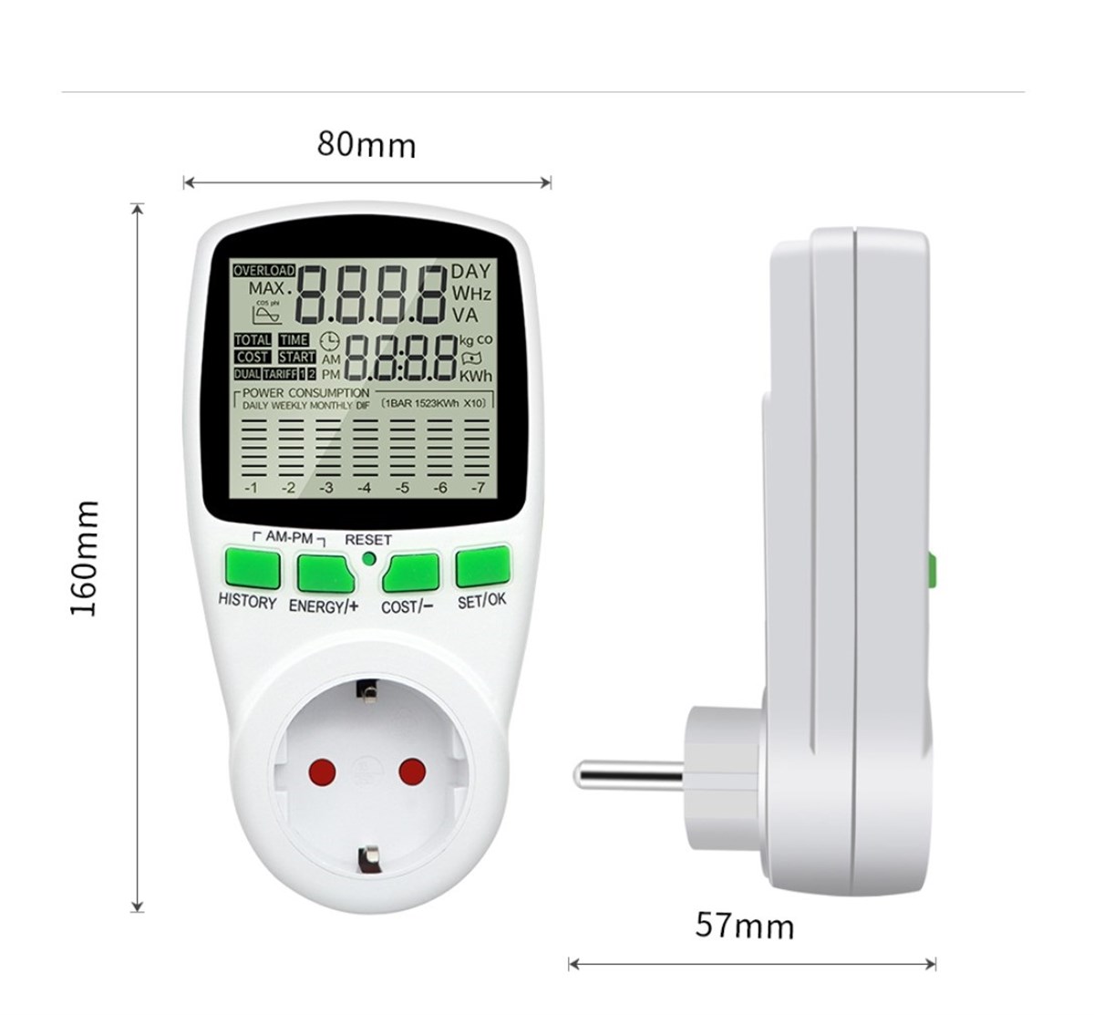 Dijital Wattmetre Enerji Sarfiyat Ölçer Tüketim Ölçer 220V Priz