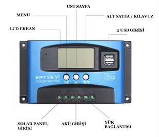 100A MPPT Solar Şarj Akü Kontrol Paneli Güneş Enerjisi Çift USBli
