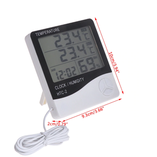HTC-2 Dijital Termometre Higrometre Sıcaklık Nem Ölçer Saat Alarm