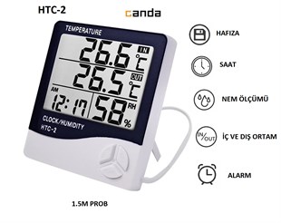 HTC-2 Dijital Termometre Higrometre Sıcaklık Nem Ölçer Saat Alarm