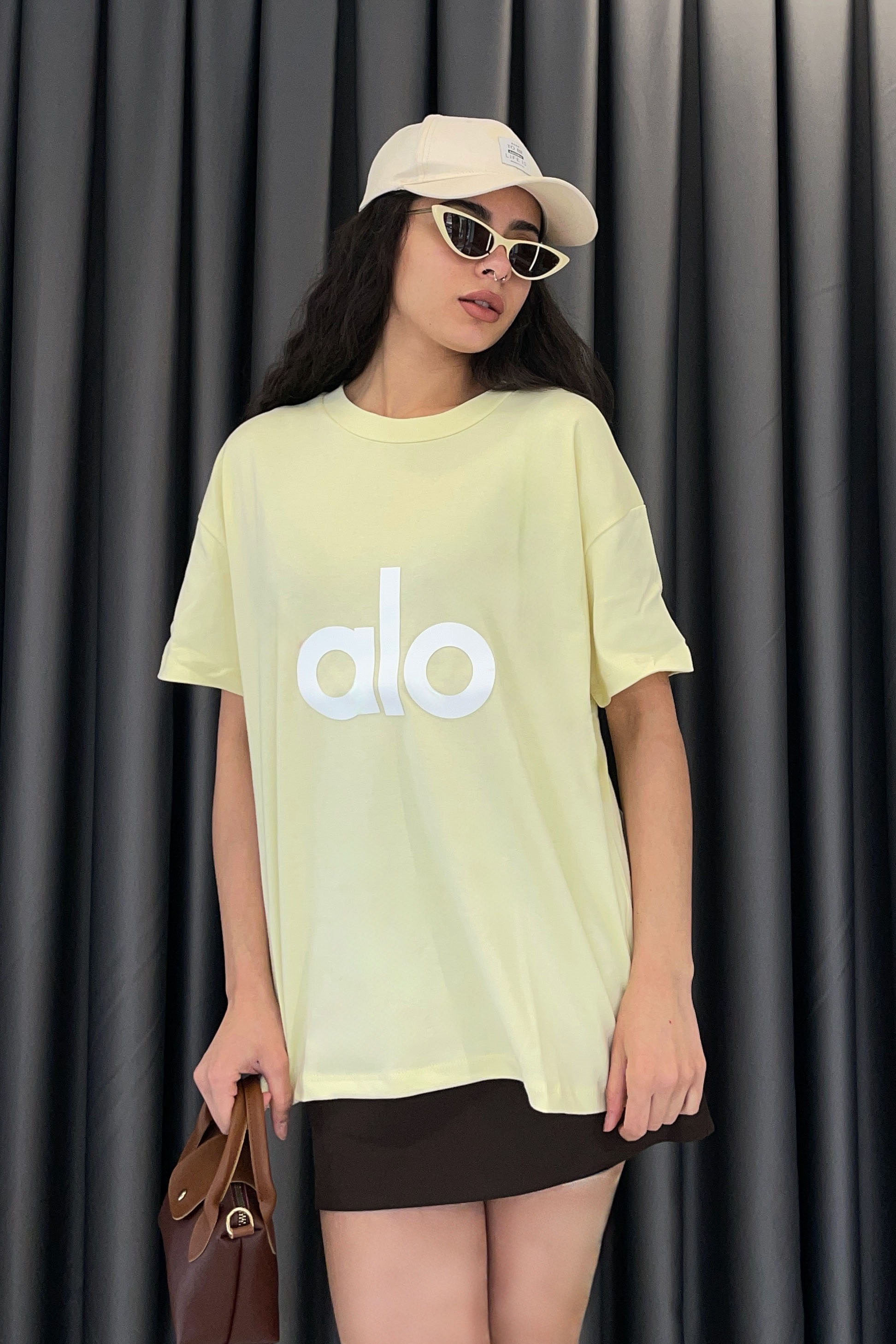 Alo Yazı Baskılı Oversize T-shırt - Sarı SARI