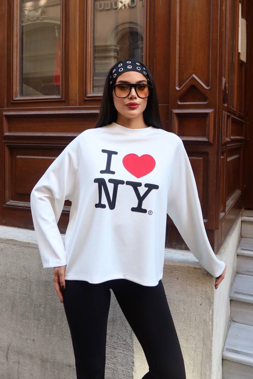 Baskı Detay Oversize Sweater-Ekru EKRU