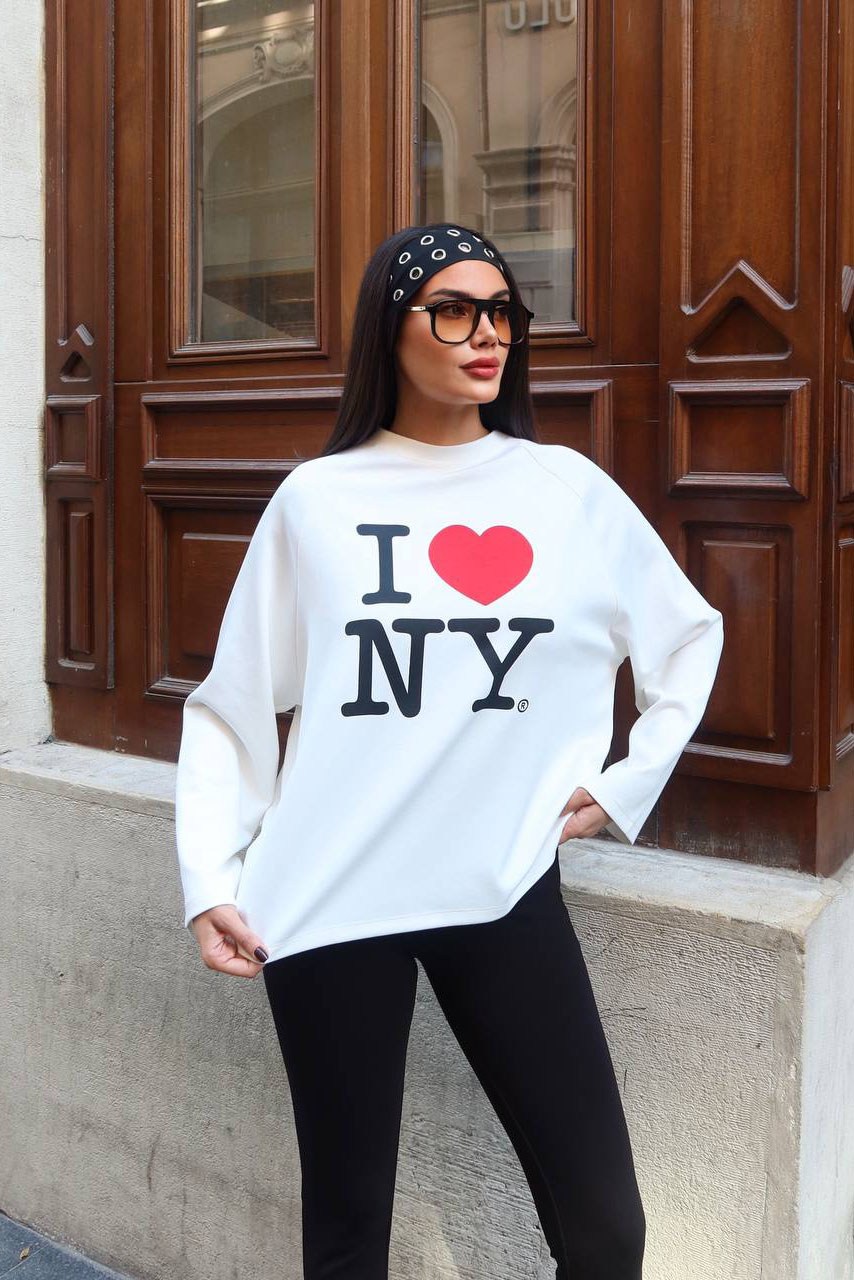 Baskı Detay Oversize Sweater-Ekru EKRU