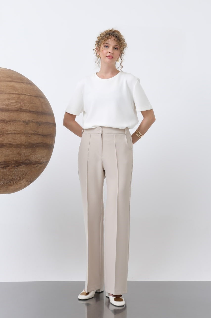 Bel Lastik Cep Detay İspanyol Paça Pantolon-Taş TAŞ