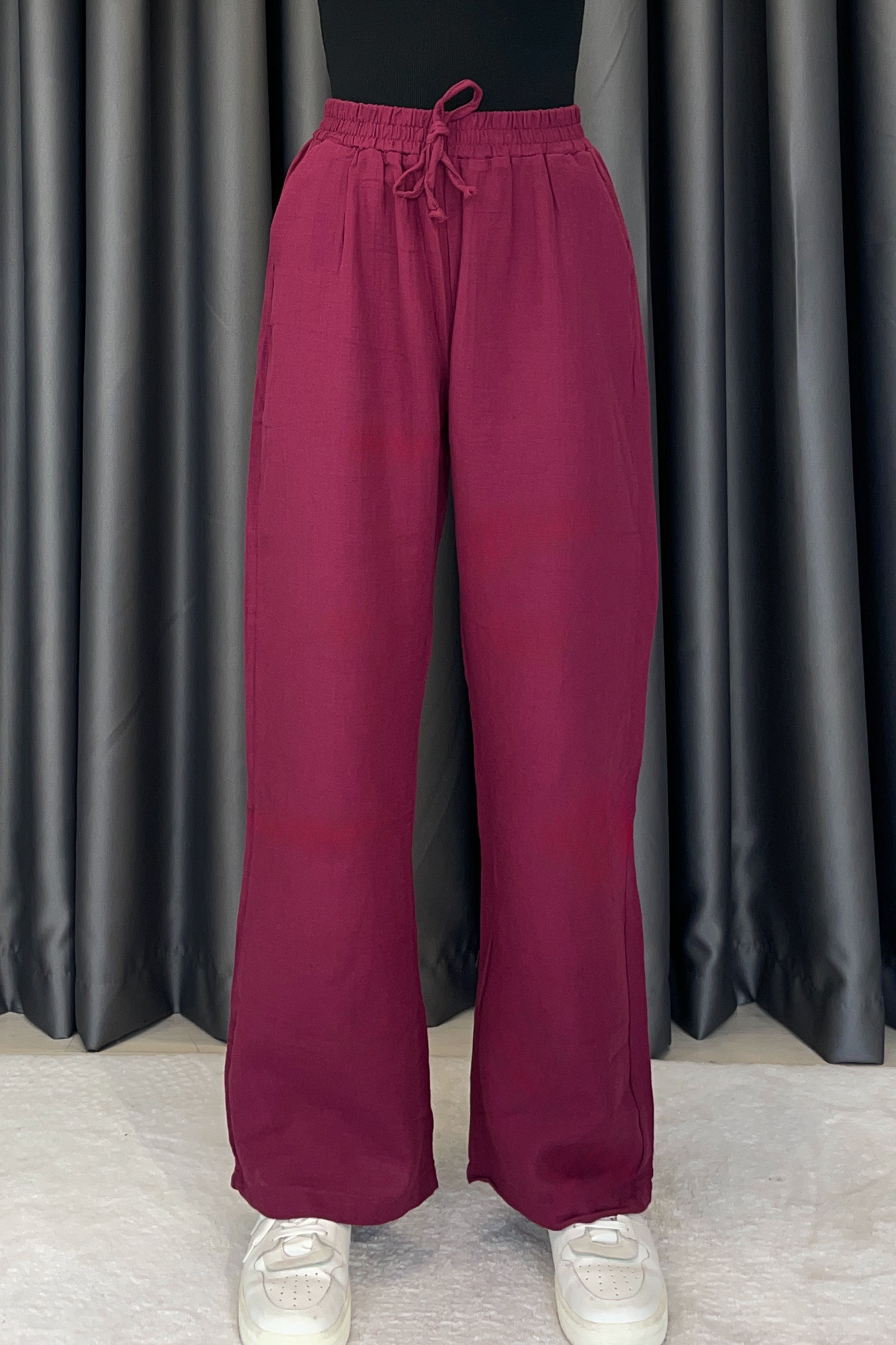 Beli Lastikli Müslin Pantolon - Bordo BORDO