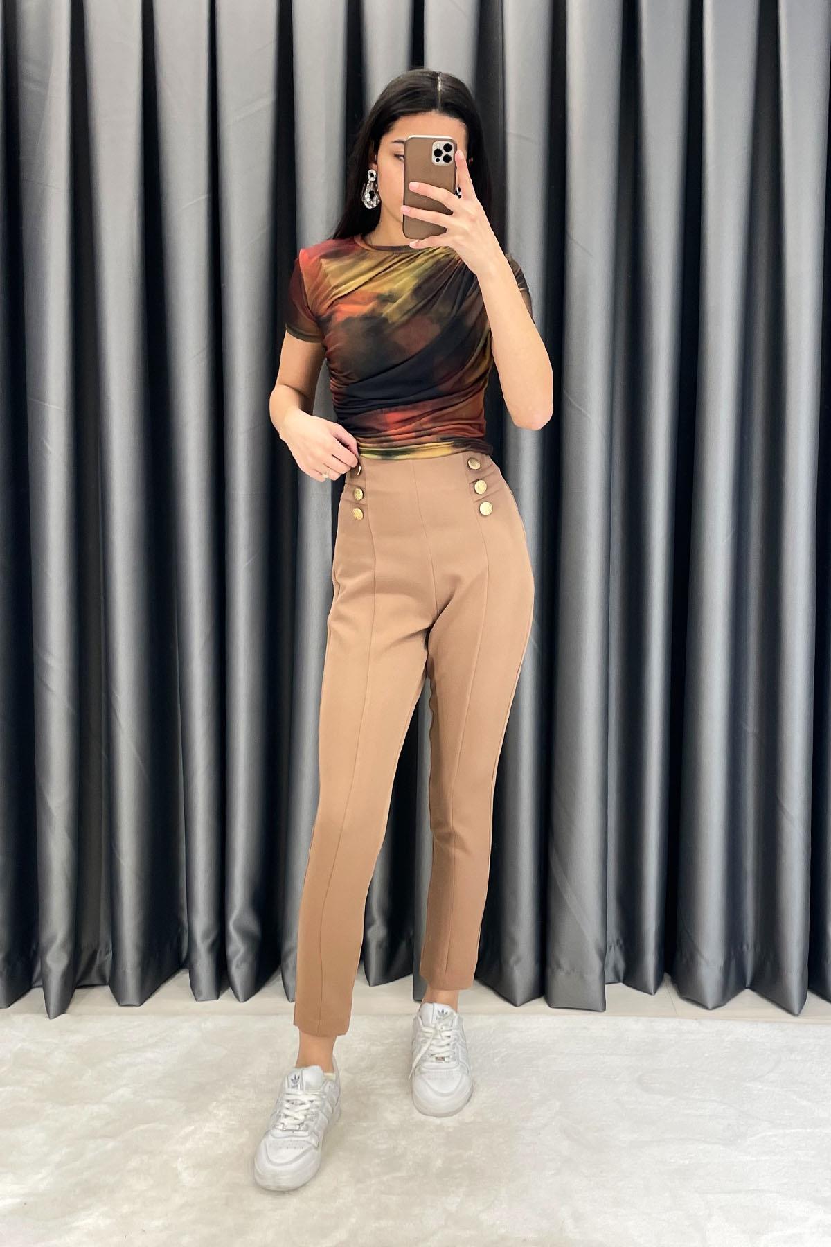 Cep Düğme Detay Dar Paça Pantolon - Camel CAMEL