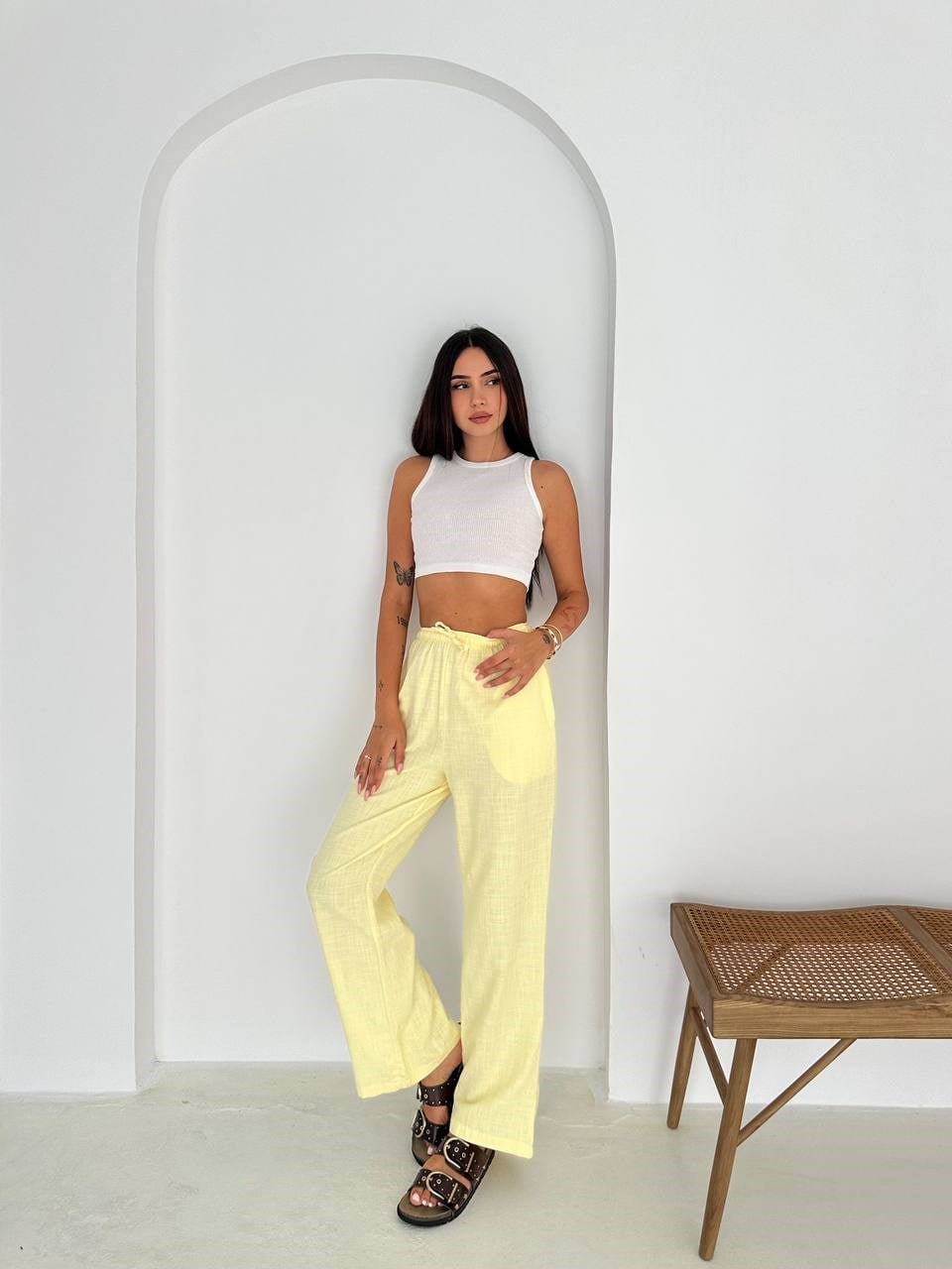 Cepli Keten Pantolon- Sarı SARI