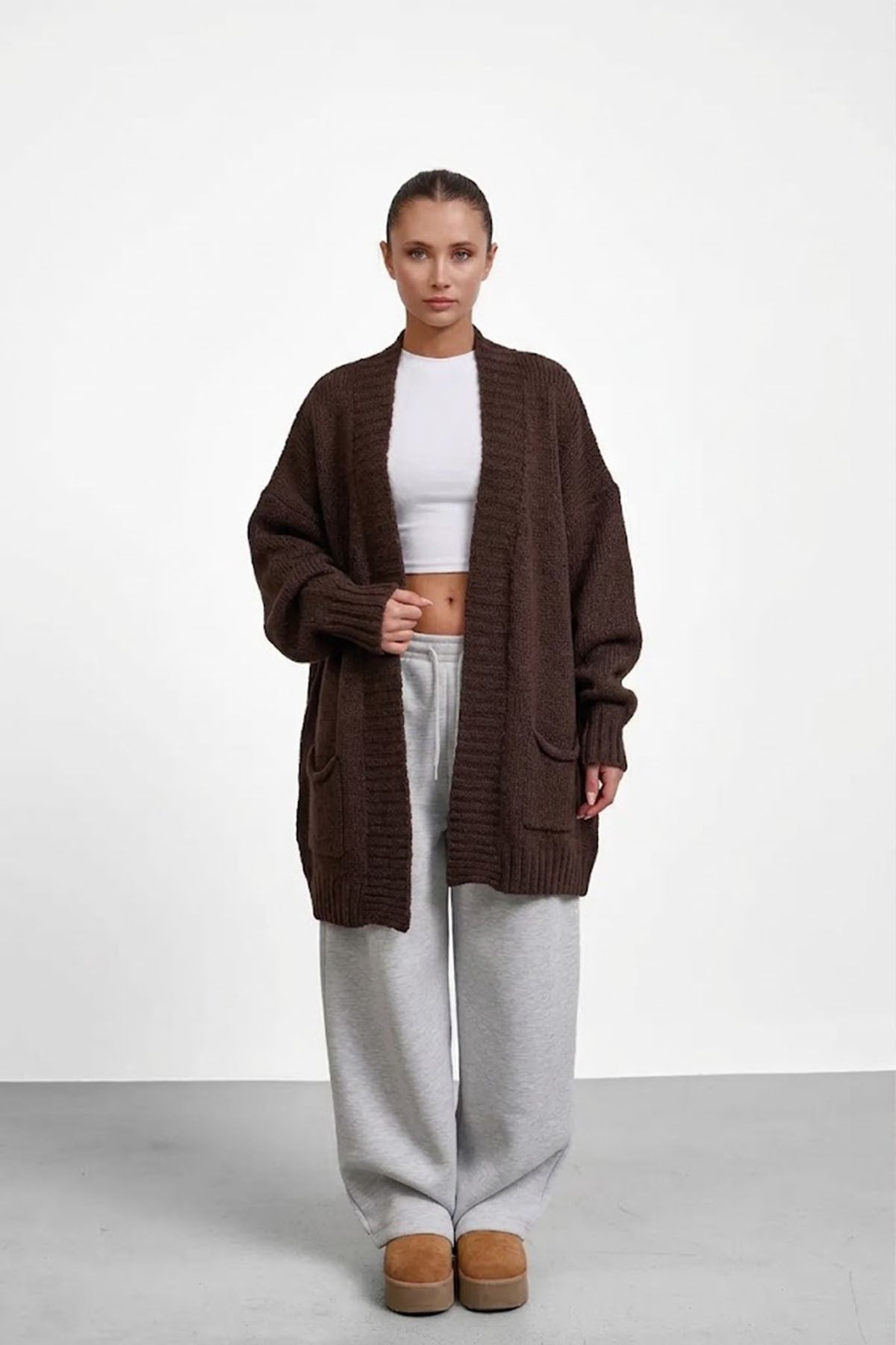Cepli Oversize Hırka-Kahve KAHVE