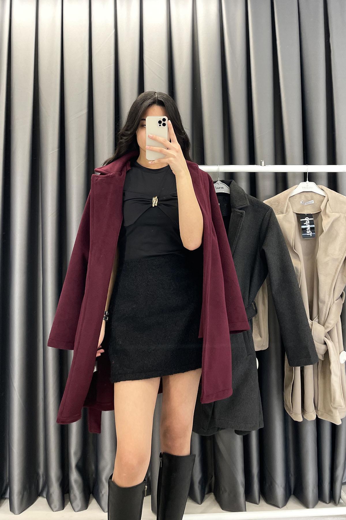Deve Tüyü Kuşaklı Kaban - Bordo BORDO