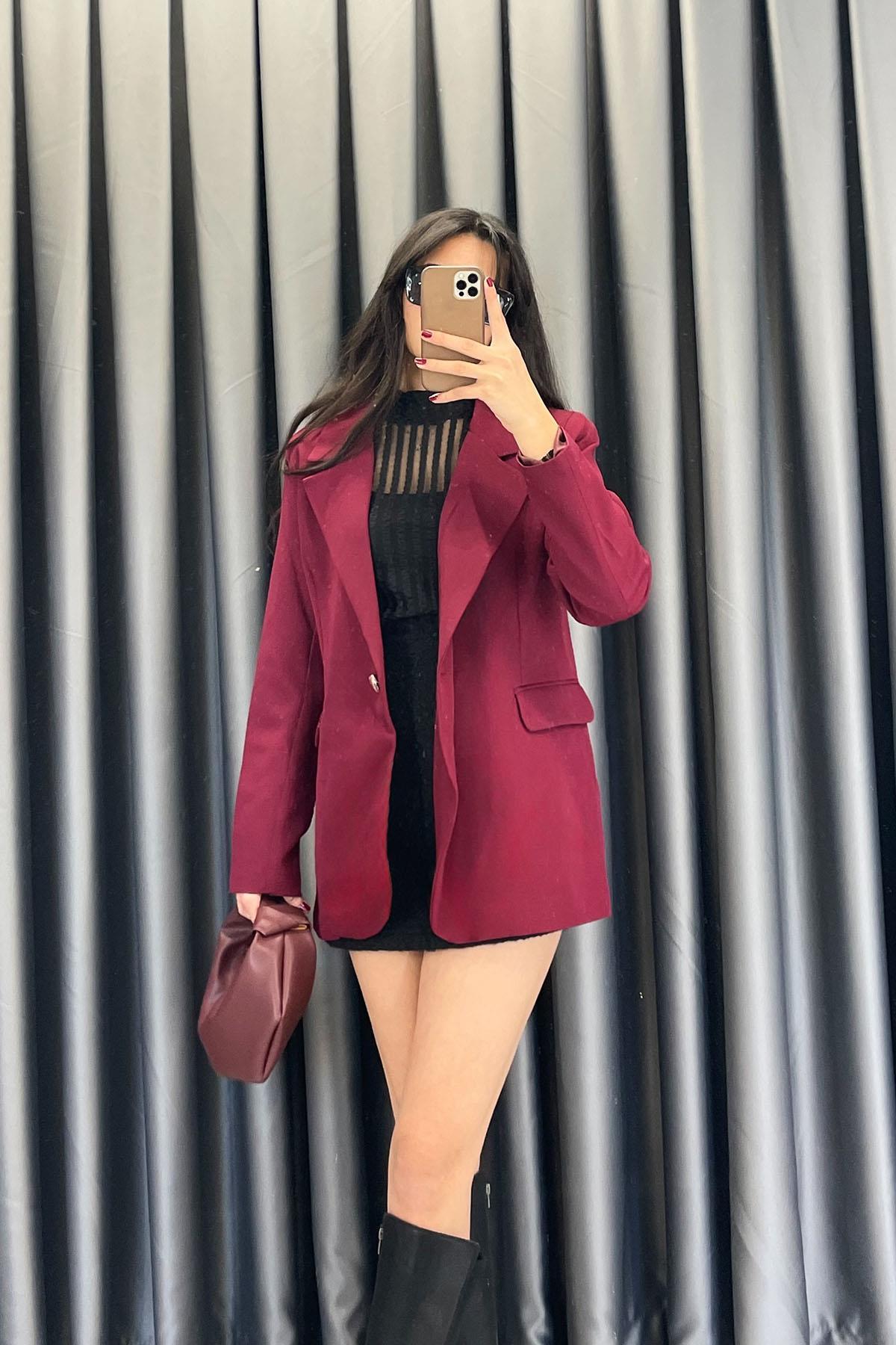 Double Tek Düğme Blazer Ceket - Bordo BORDO