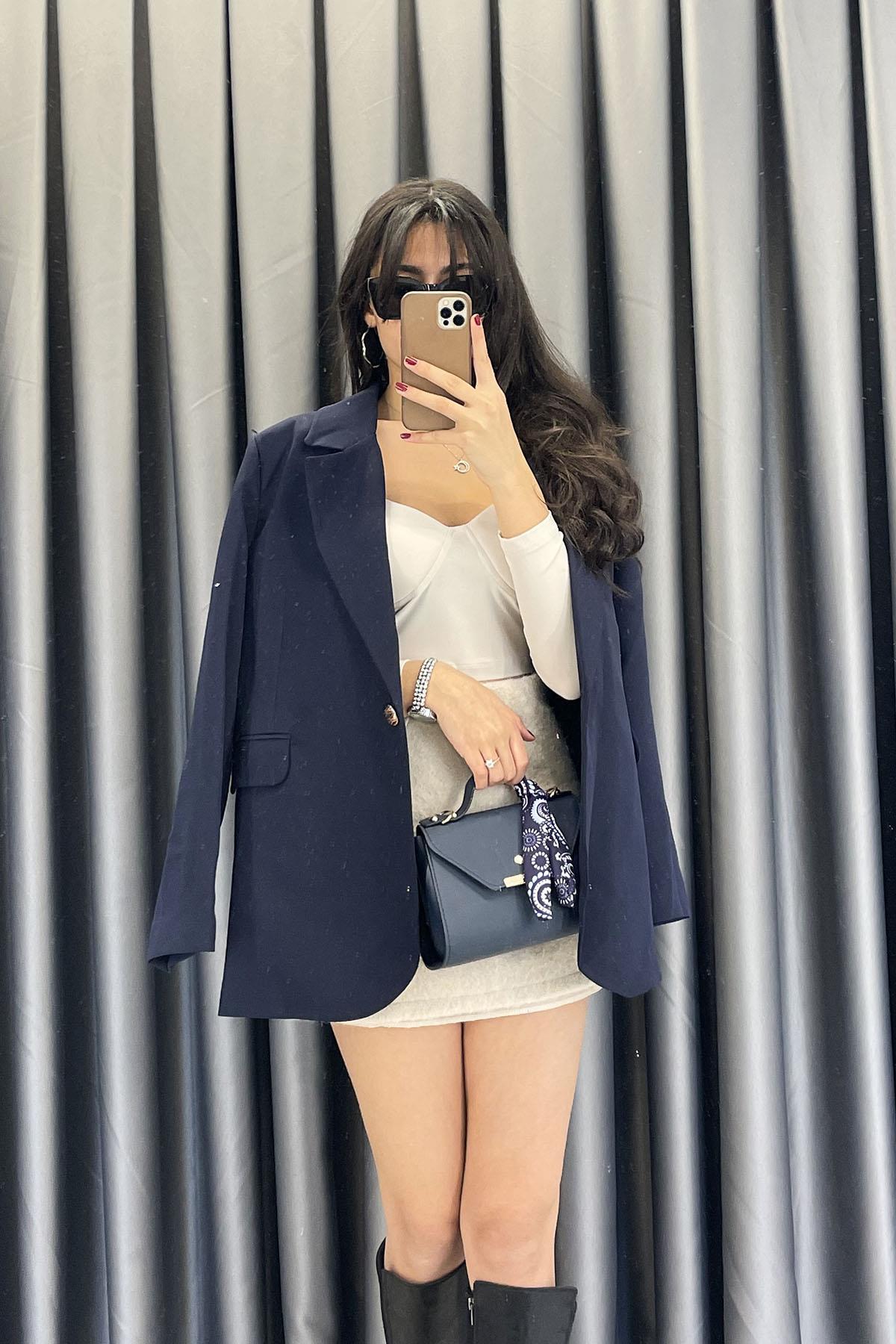 Double Tek Düğme Blazer Ceket - Lacivert LACİVERT
