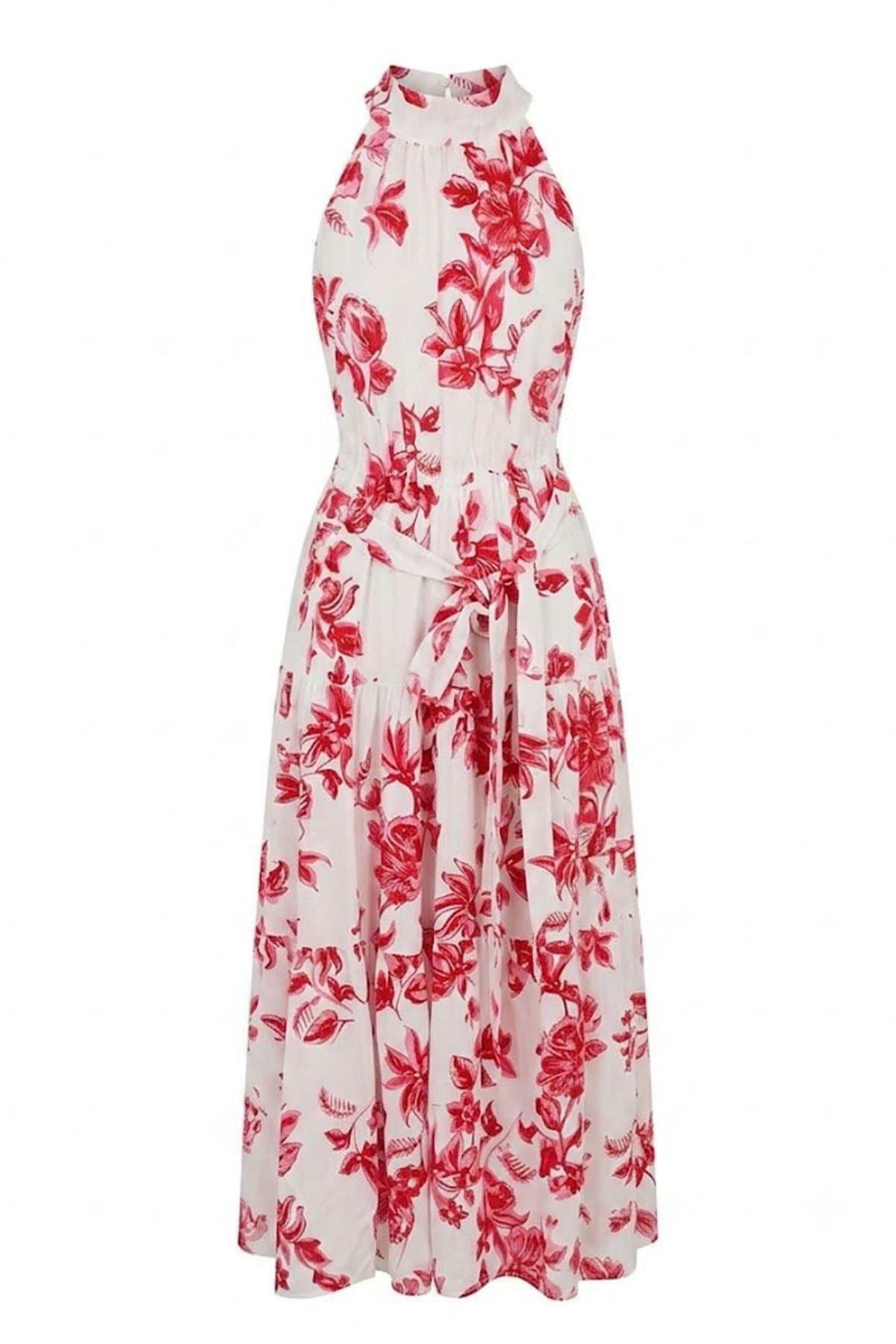 Halter Yaka Elbise Modal Desen KIRMIZI
