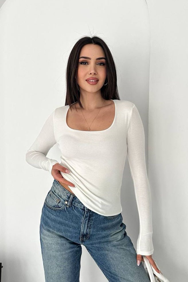 Kare Yaka Uzun Kol Crop-Ekru EKRU