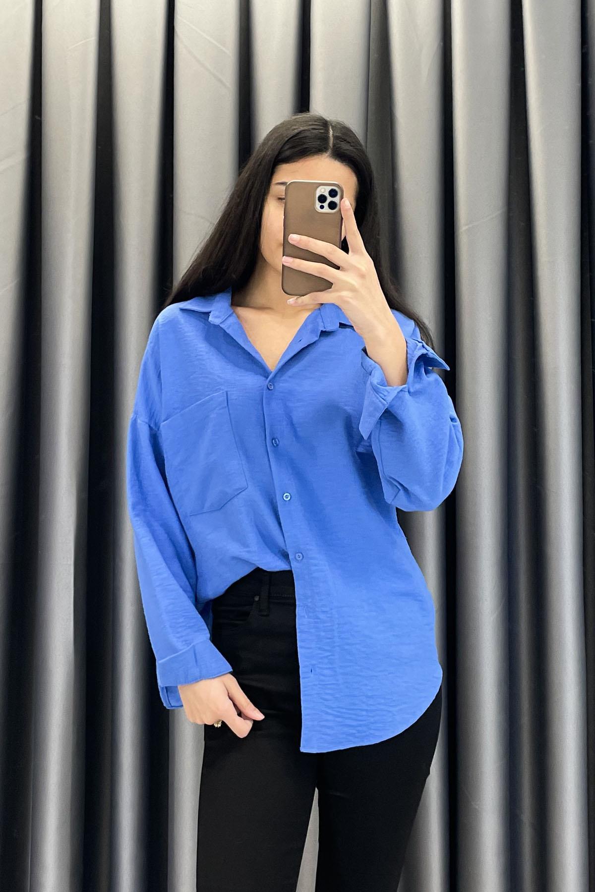 Keten Kumaş Cep Detay Gömlek - Saks SAKS