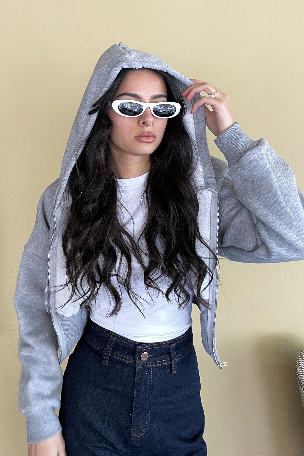 Korse Manşet Crop Ceket - Gri GRİ