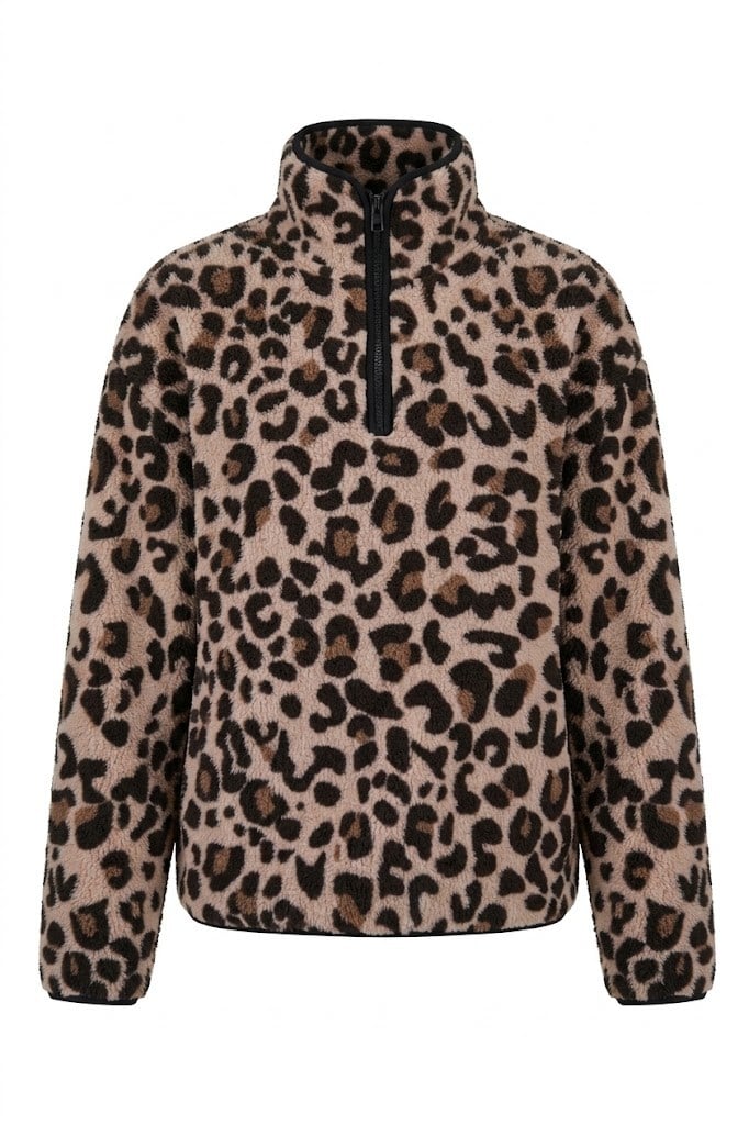 Leopar - Yarım Fermuar Leopar Desen Sweat LEOPAR