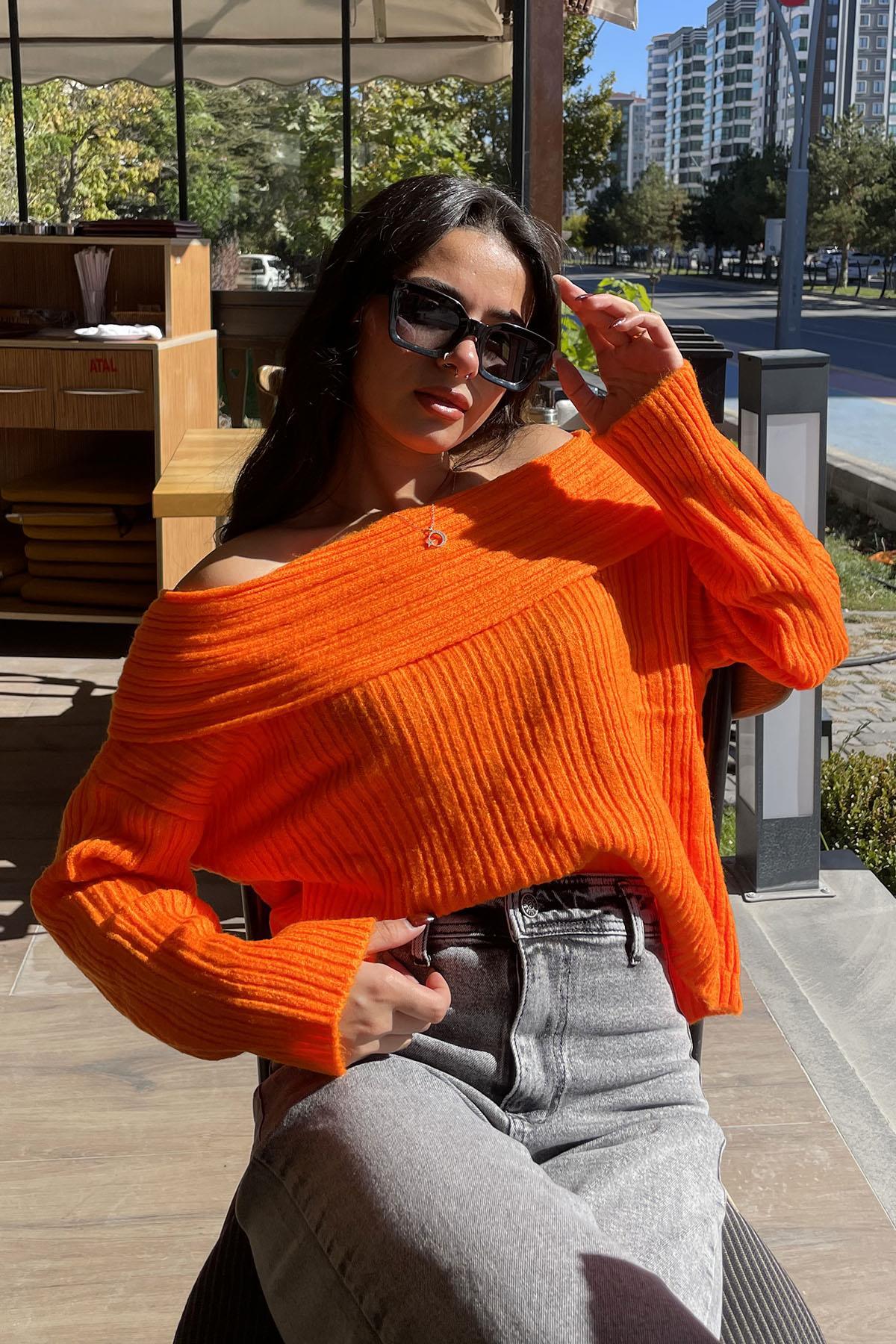 Madonna Yaka Detay Fitilli Bluz - Oranj ORANJ