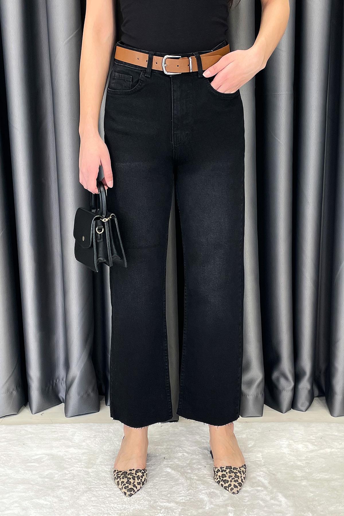 Noa Noa Kemerli Lazer Kesim Straight Fit Jean - Siyah SİYAH