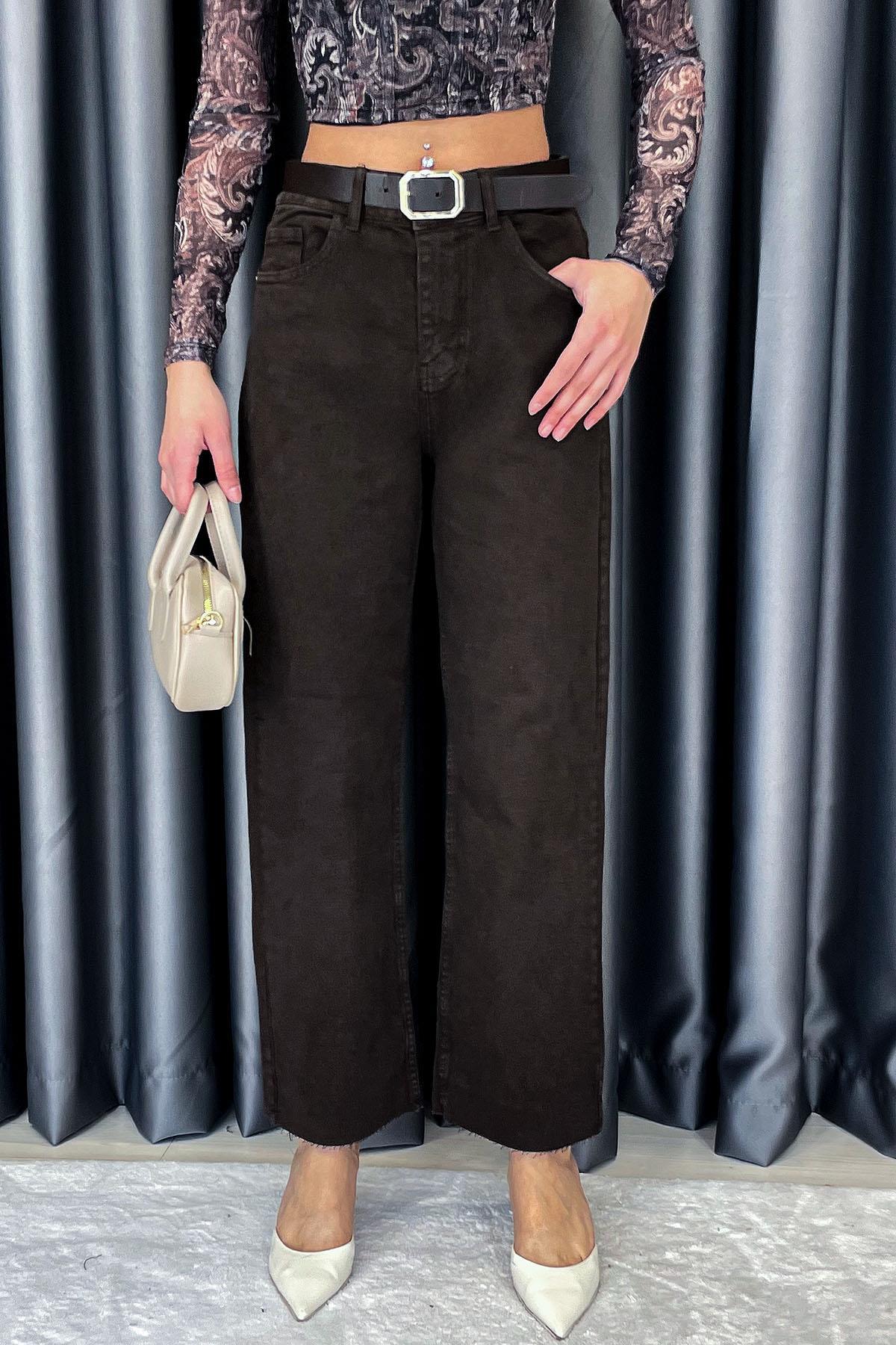Noa Noa Kemerli Lazer Kesim Straight Fit Jean - Acı Kahve Acı Kahve