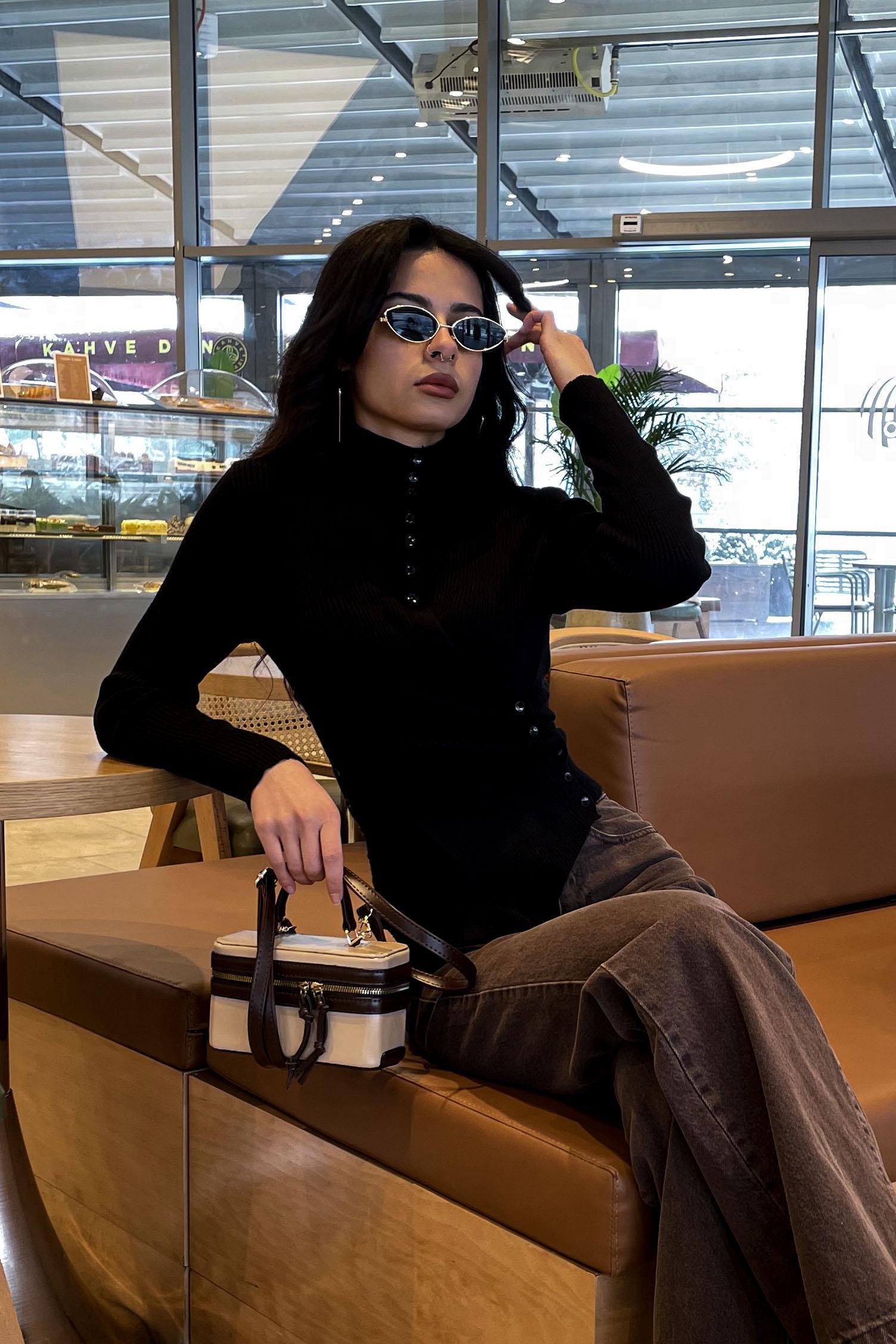 Noa Noa Yaka Ve Bel Düğme Detay Kazak - Siyah SİYAH