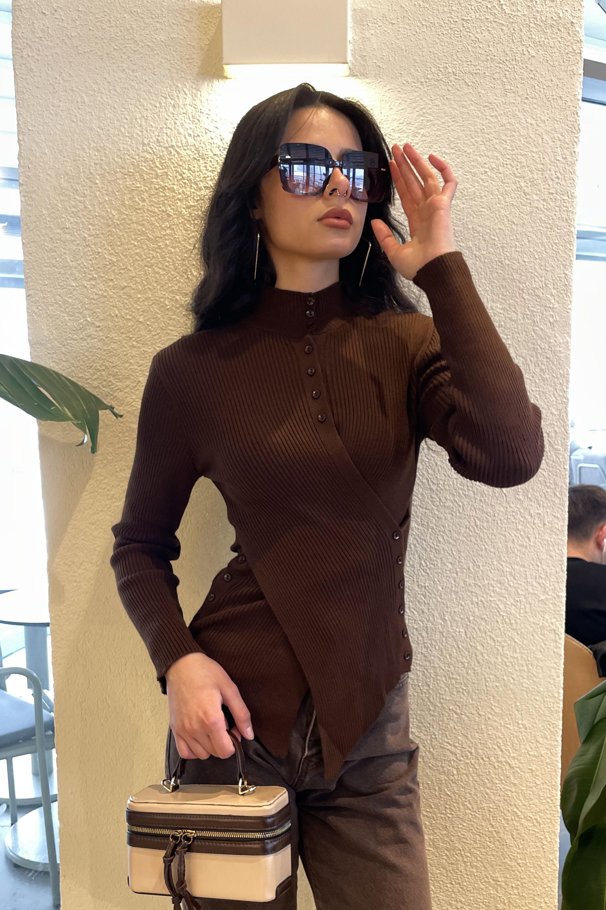Noa Noa Yaka Ve Bel Düğme Detay Kazak - Kahve KAHVE