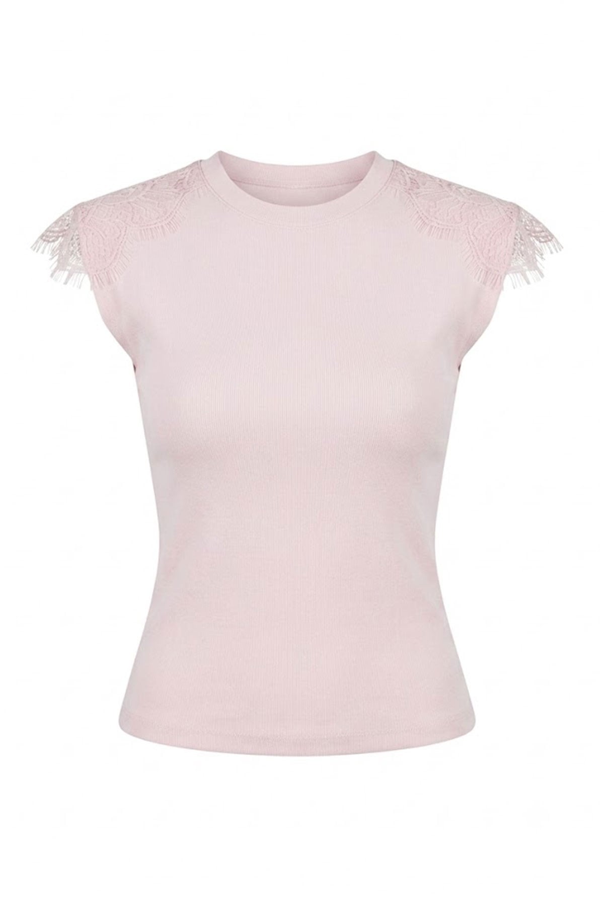Omuzu Çiçek İşleme T-shirt PEMBE