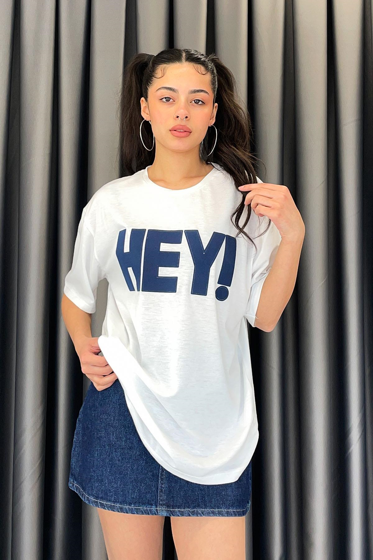 Renkli Hey Yazı Baskılı Tshirt - Lacivert LACİVERT