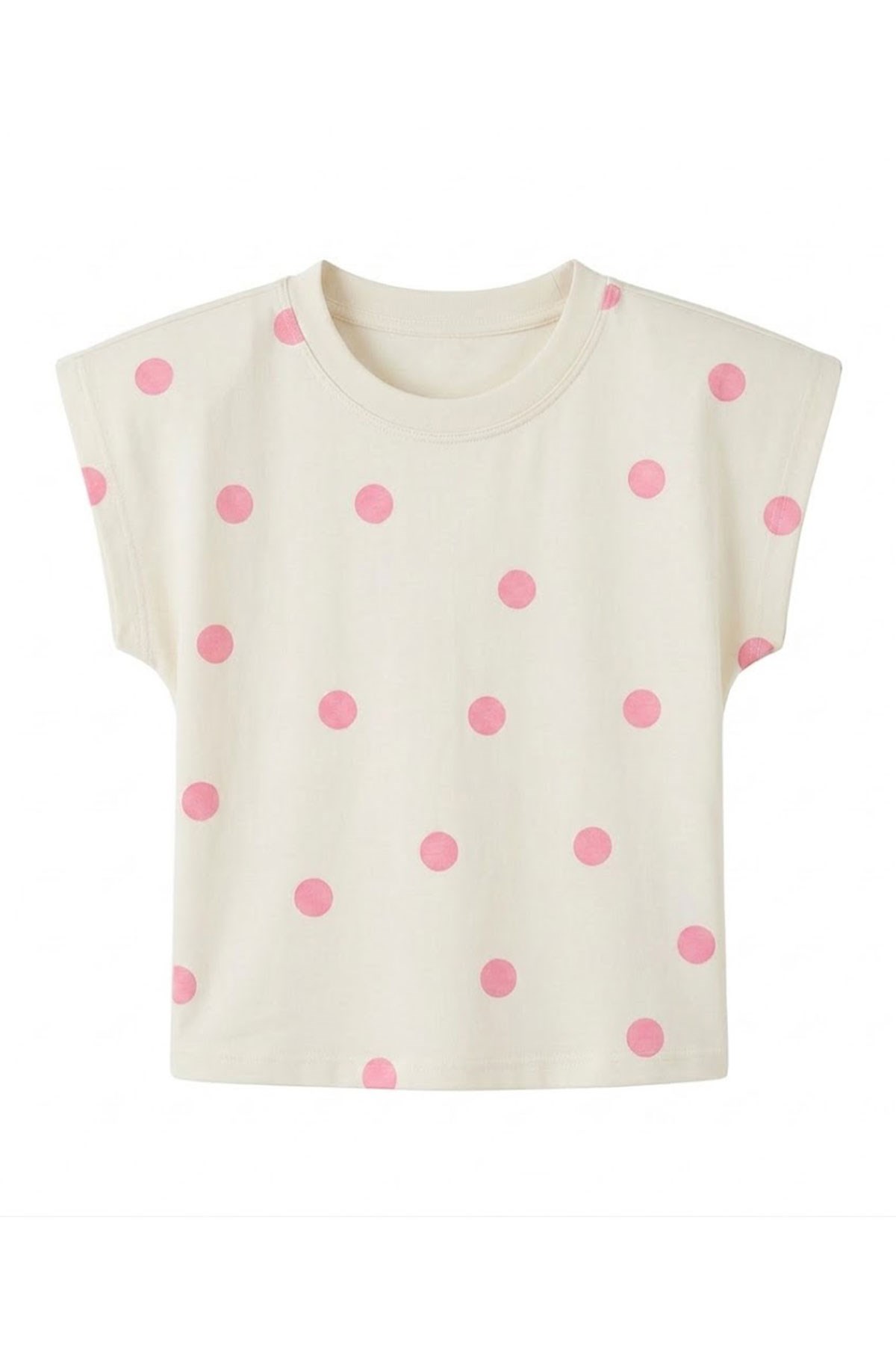 Sıfır Kol Puantiyeli Bisiklet Yaka T-shirt PEMBE