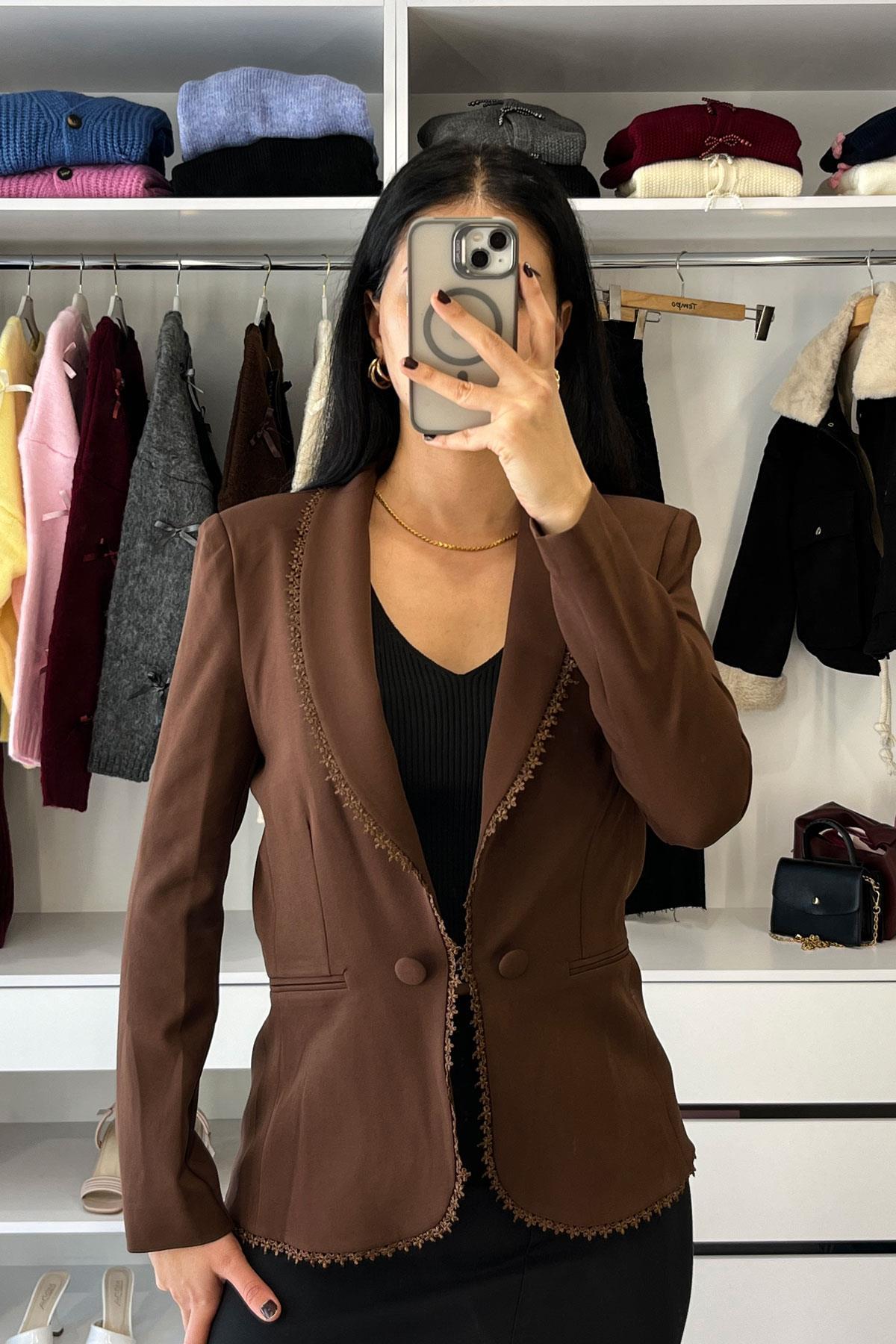 Sırt Güpür Detay Blazer Ceket - Kahve KAHVE
