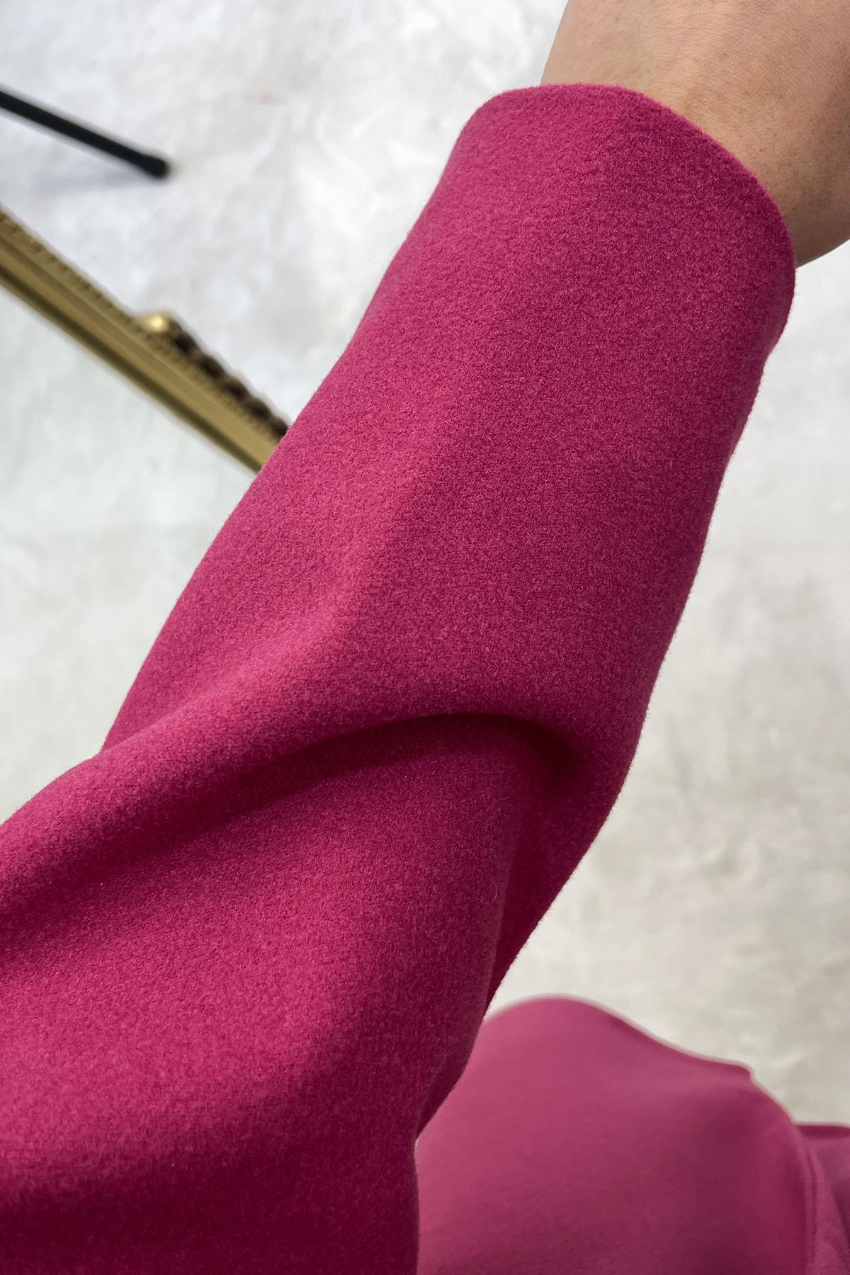 Tek Düğme Detay Kaşe Kaban - Pembe PEMBE