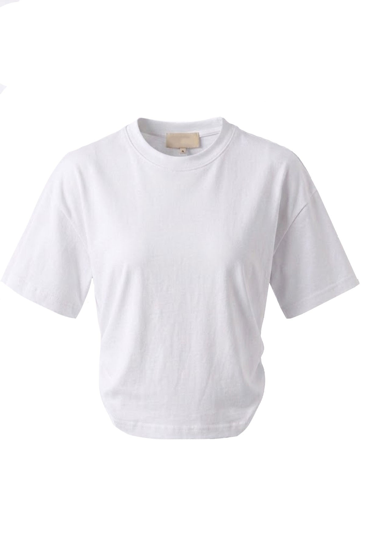 Yan Büzgü Detay Bisiklet Yaka T-shirt EKRU