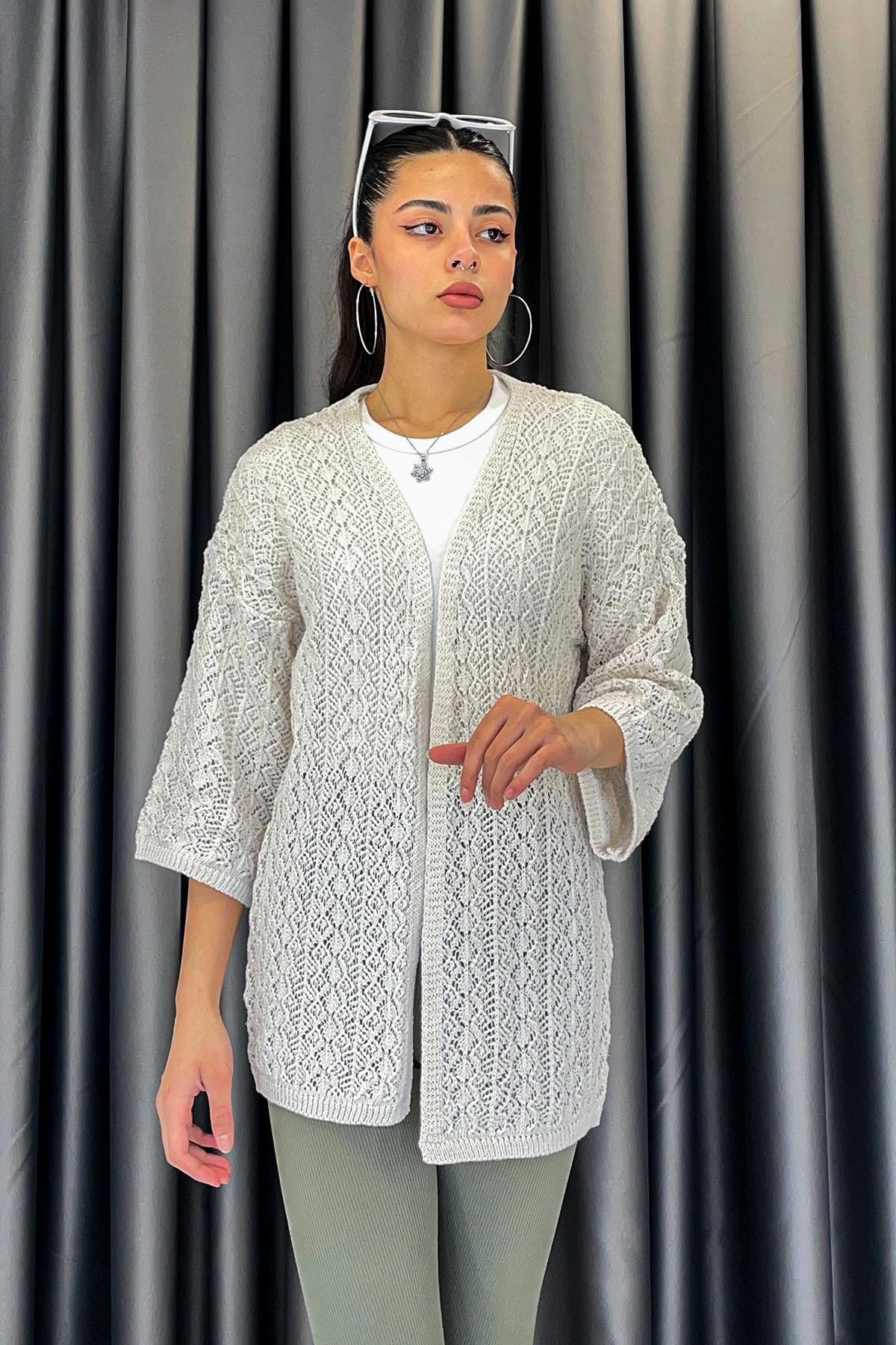 Zikzak Örgü Model Yarım Kol Hırka - Taş TAŞ