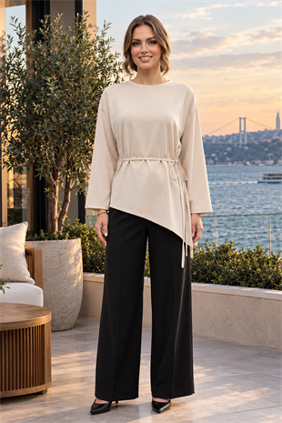 Asimetrik Kesim Tunik-Krem KREM