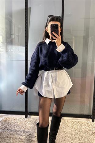 Balon Kol Crop Kazak - Lacivert LACİVERT