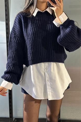 Balon Kol Crop Kazak - Lacivert LACİVERT