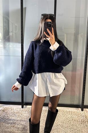 Balon Kol Crop Kazak - Lacivert LACİVERT